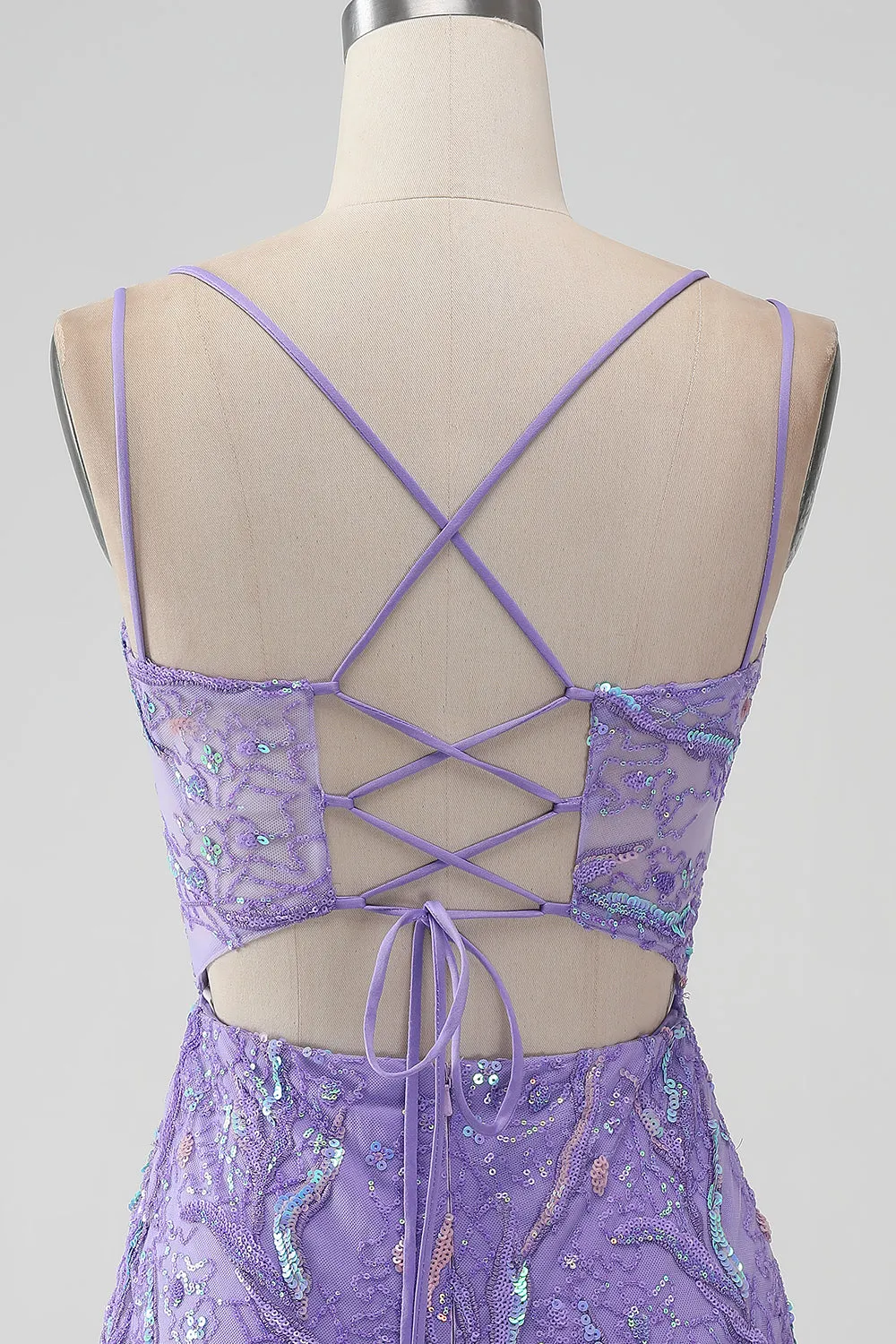 Sparkly Lilac Mermaid Lace-Up Back Short Homecoming Dress with Sequins