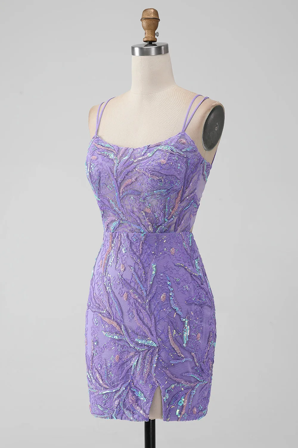 Sparkly Lilac Mermaid Lace-Up Back Short Homecoming Dress with Sequins