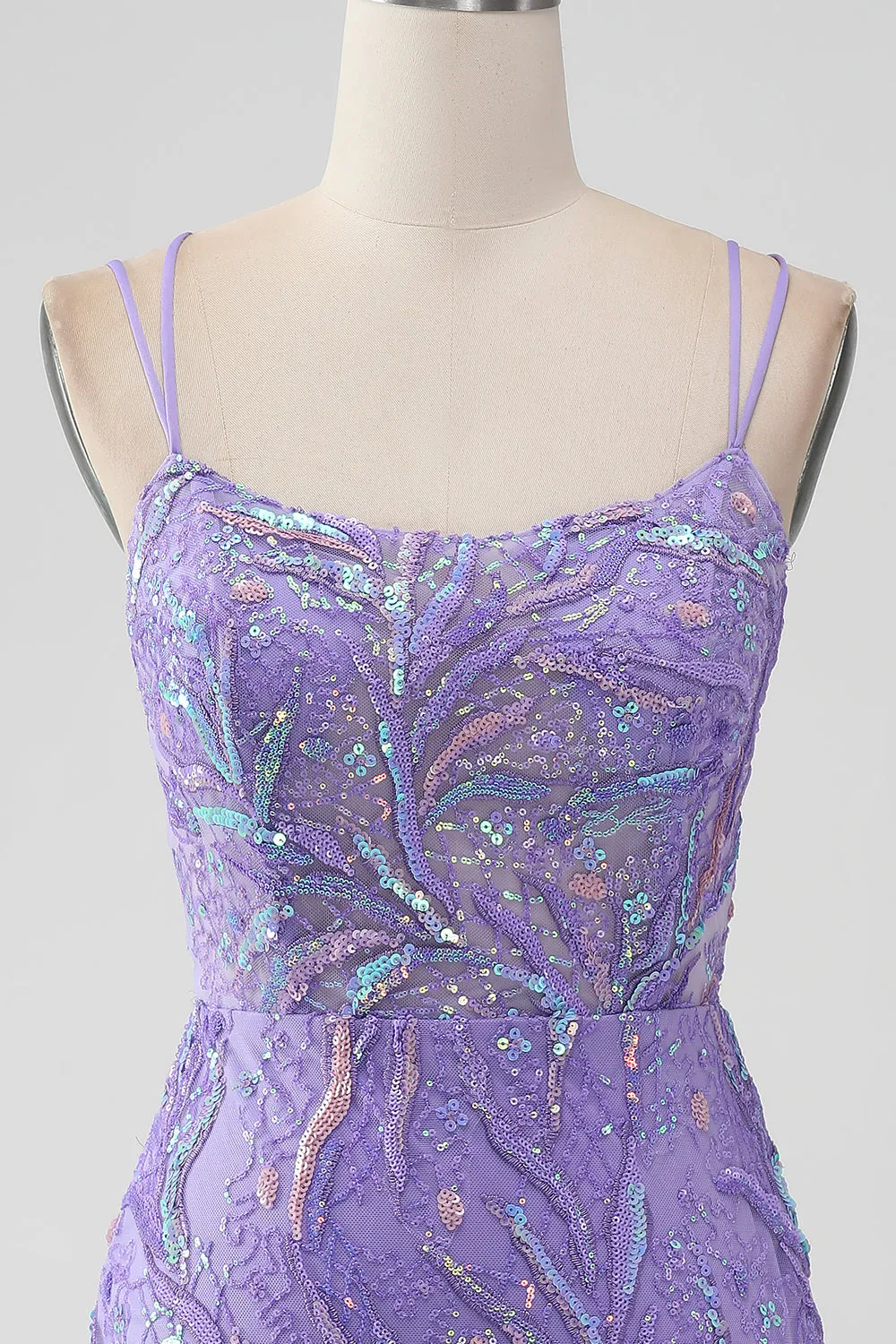 Sparkly Lilac Mermaid Lace-Up Back Short Homecoming Dress with Sequins