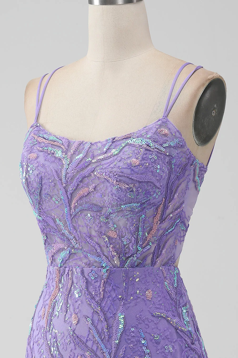 Sparkly Lilac Mermaid Lace-Up Back Short Homecoming Dress with Sequins
