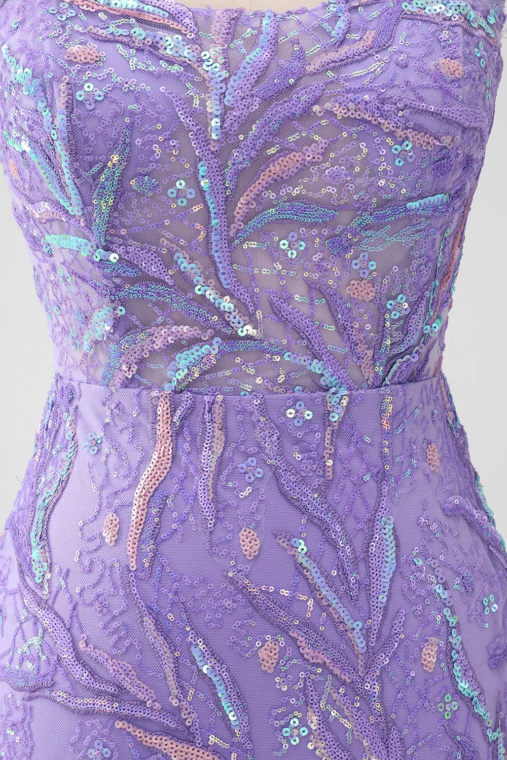 Sparkly Lilac Mermaid Lace-Up Back Short Homecoming Dress with Sequins