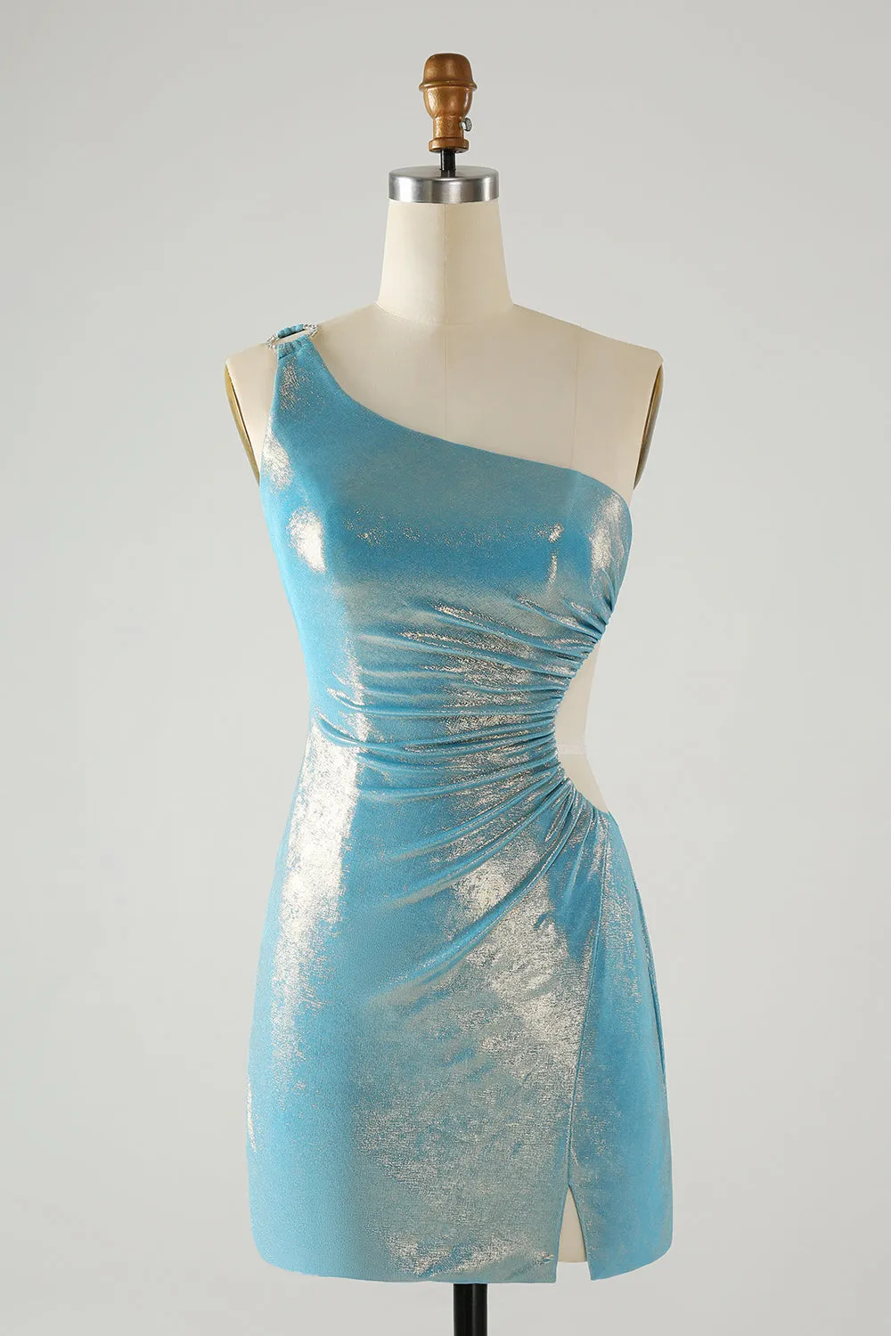 Sparkly Yellow Bodycon One Shoulder Hollow Out Pleated Short Homecoming Dress