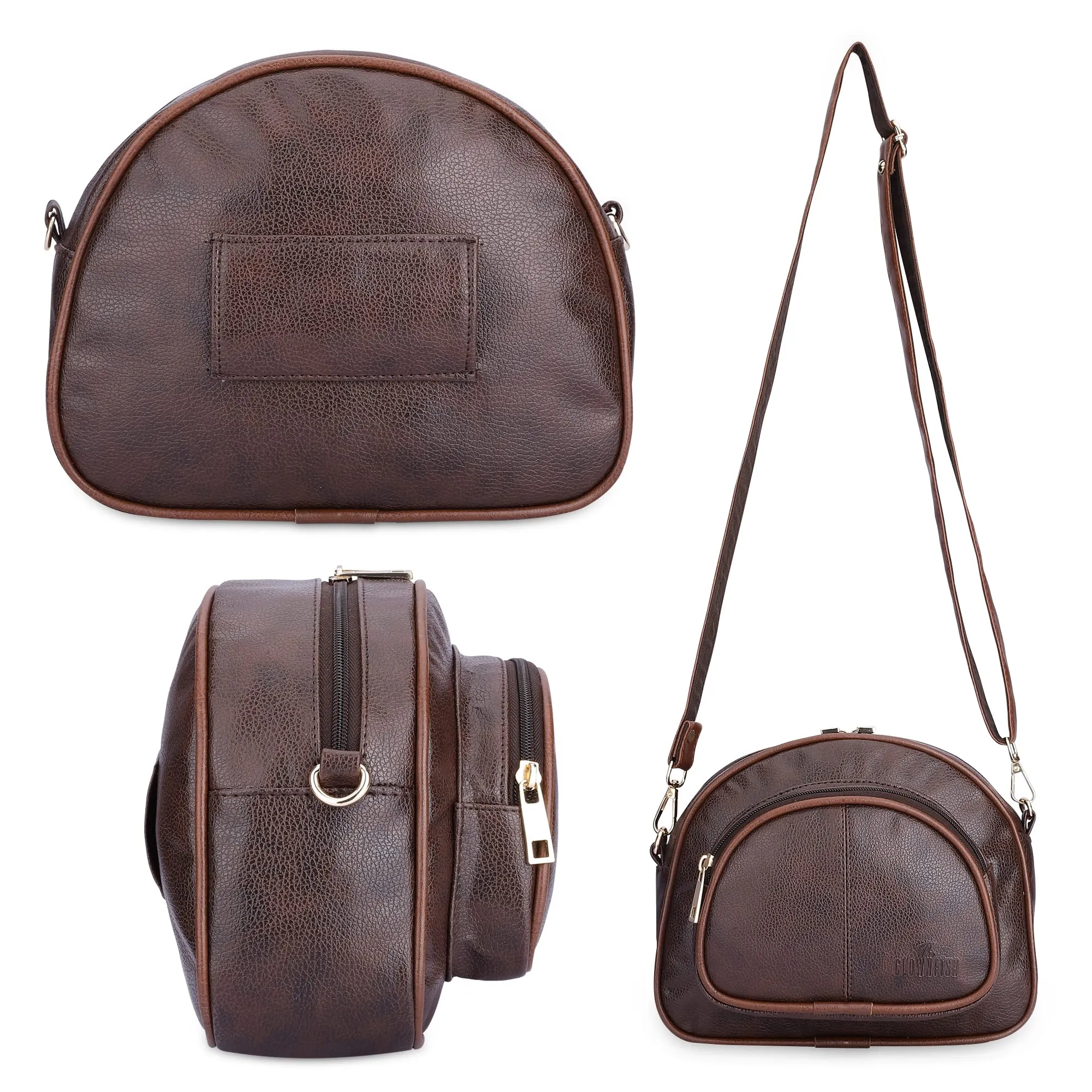 The Clownfish Zoey Faux Leather Waist Bag Travel Pouch Crossbody Sling Bag with Adjustable Belt (Brown)