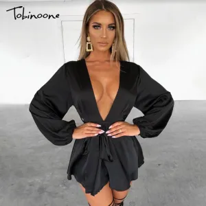 Tobinoone Sexy Sparkly Bodycon Kleider 2020 Frauen Backless Kurzes Kleid Sommer Langarm Nachtclub Party Kleider Vestidos