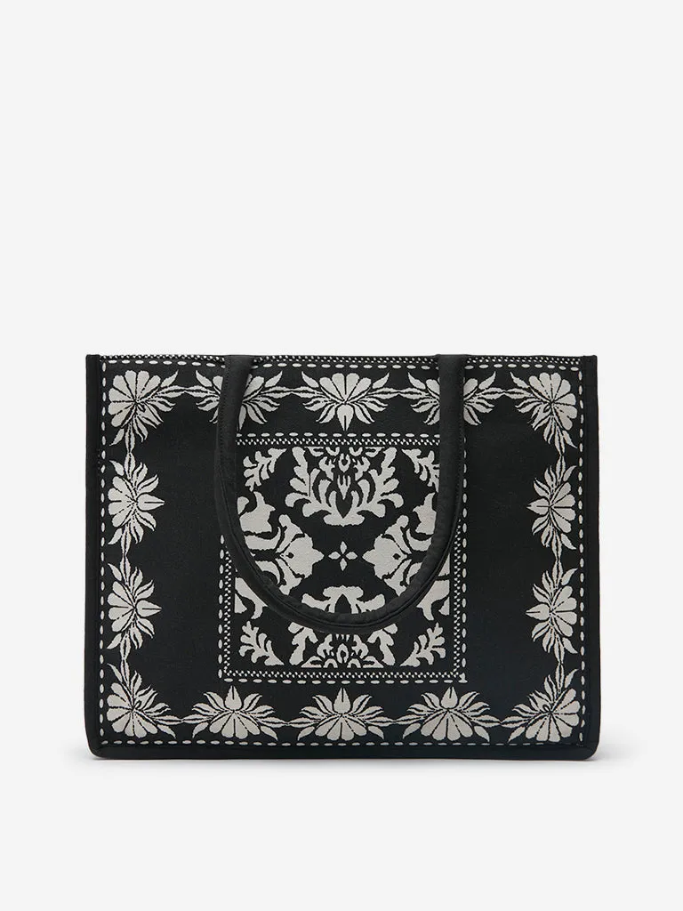 Westside Black Ethnic Pattern Tote Bag