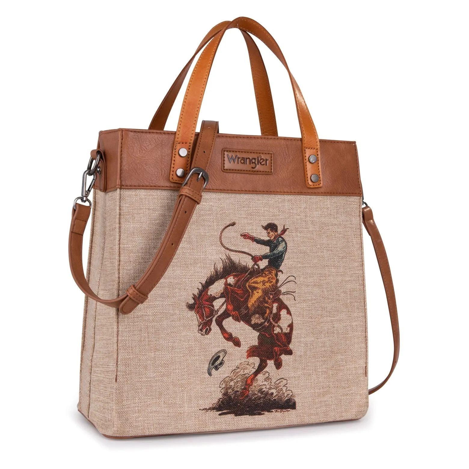 Wrangler Tan Bucking Bronc Canvas Tote
