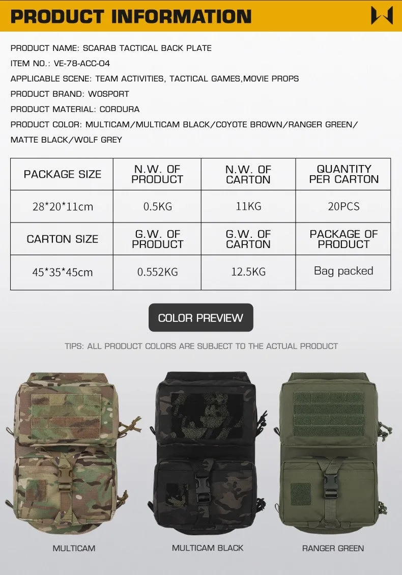 WST Scarab Tactical Molle Backplate - Black
