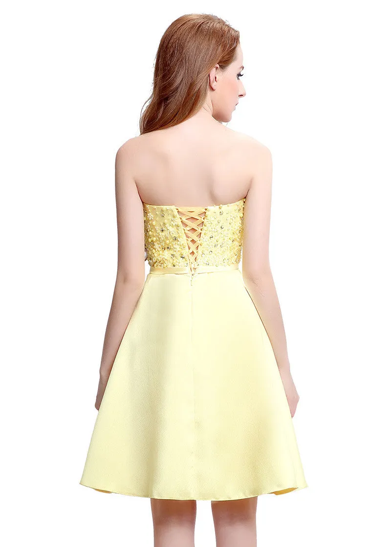 Yellow Homecoming Dress With Beadings
