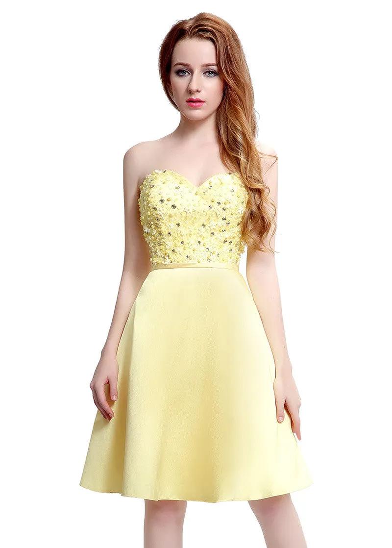 Yellow Homecoming Dress With Beadings