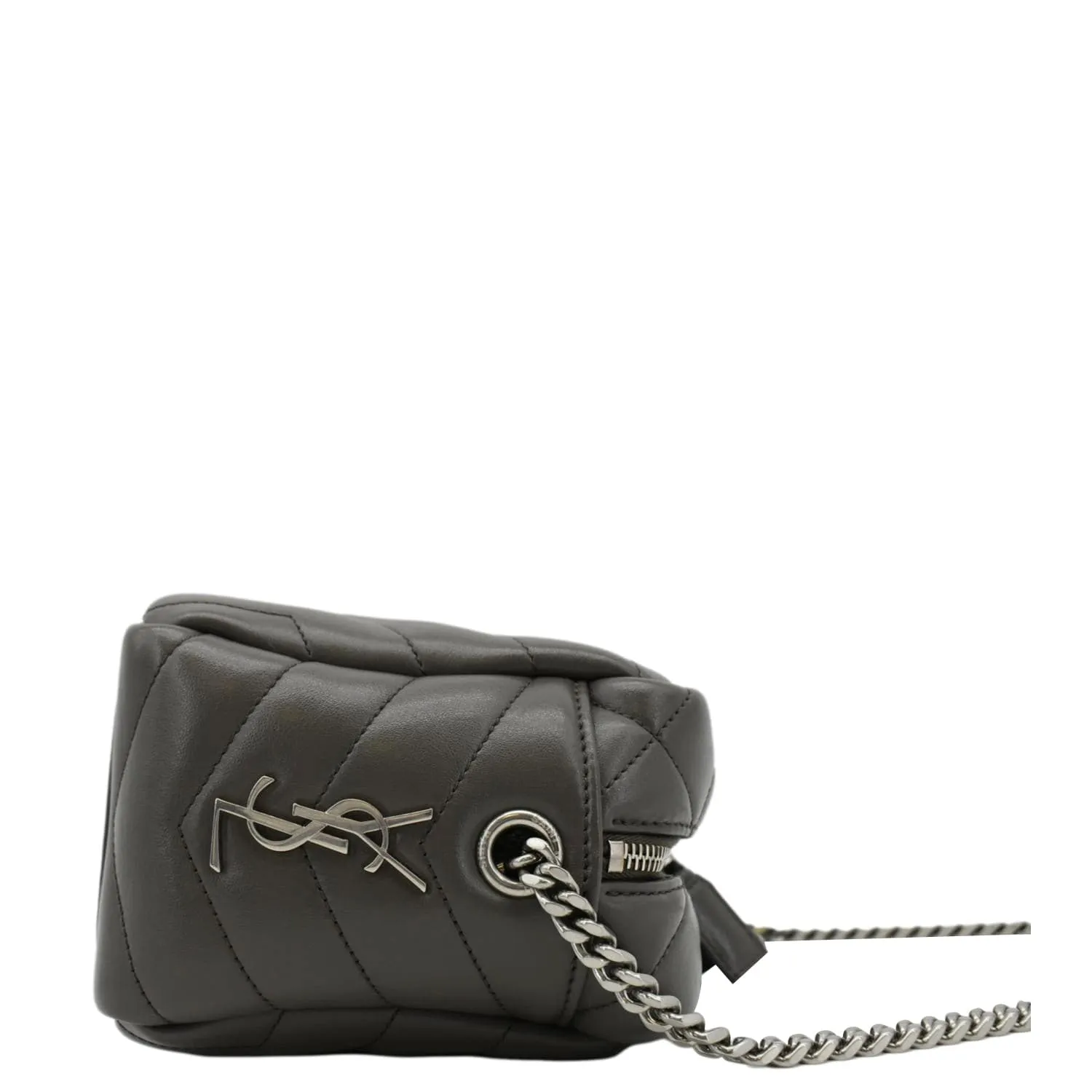 YVES SAINT LAURENT LouLou Bowling Small Quilted Monogram Crossbody Bag Dark Grey